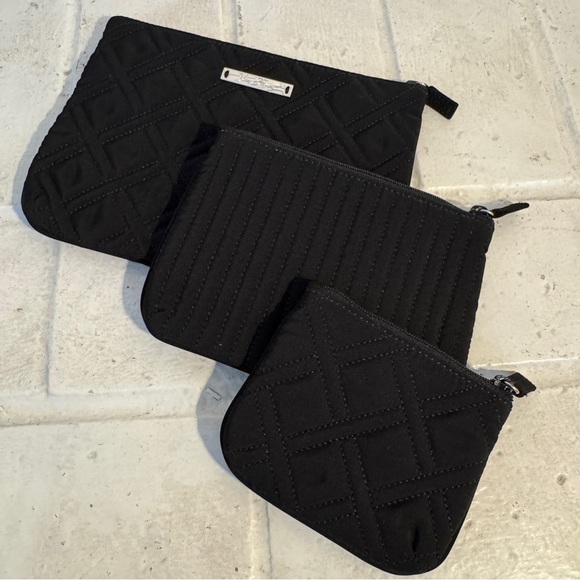 Set of THREE Vera Bradley Quilted Pouches / Cosmetic Cases in Black - Picture 6 of 14
